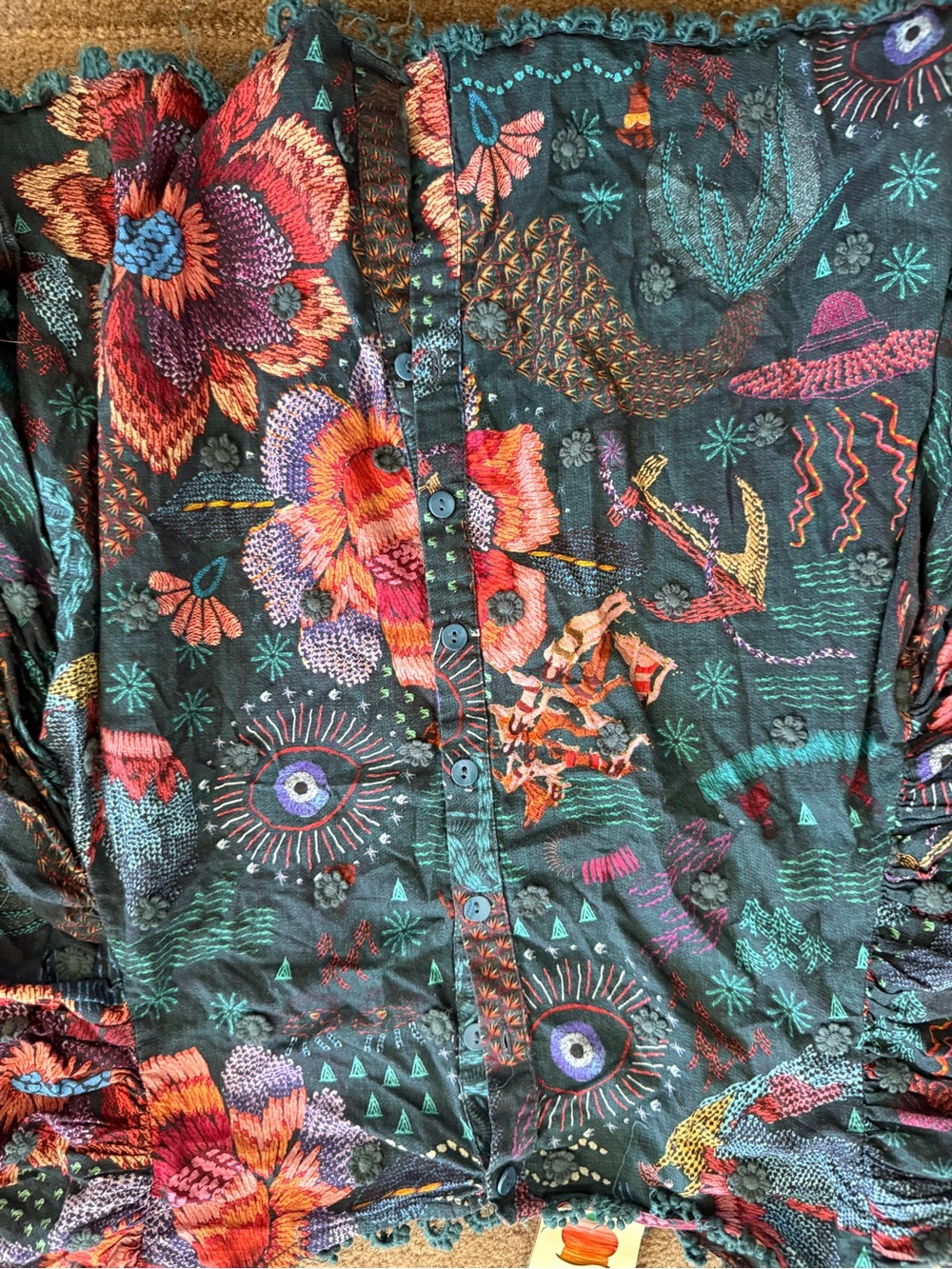 FARM Rio Teal Floral Puff Sleeve Crop Top - Picture 4 of 4